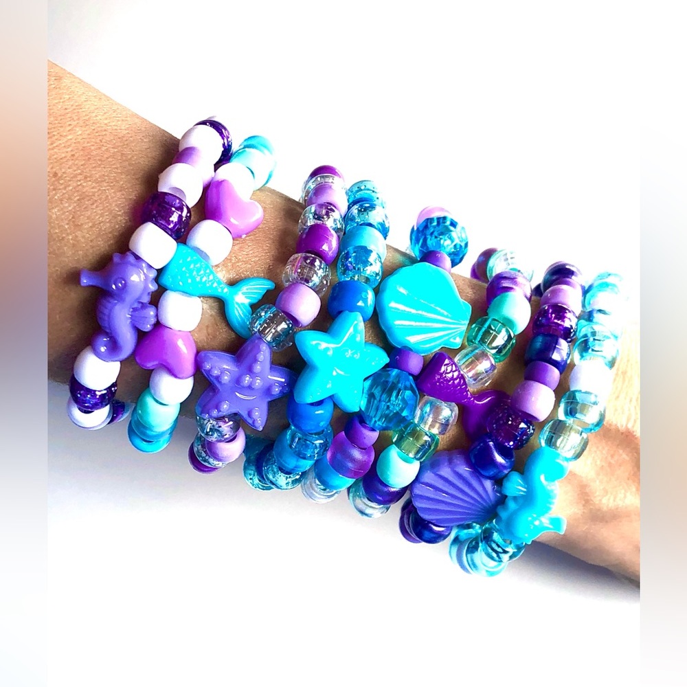 8 Mermaid Aesthetic Kandi Bracelets, Rave Accessories, Ocean Vibes, Bundle, Set
